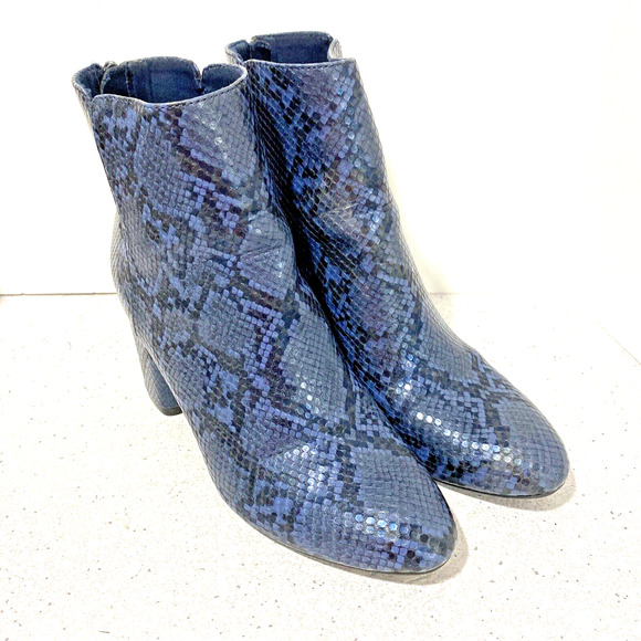 Blue Faux Snakeskin Ankle Boots Booties by Old Navy US 7M High Heel Boho Hippie - Picture 7 of 9